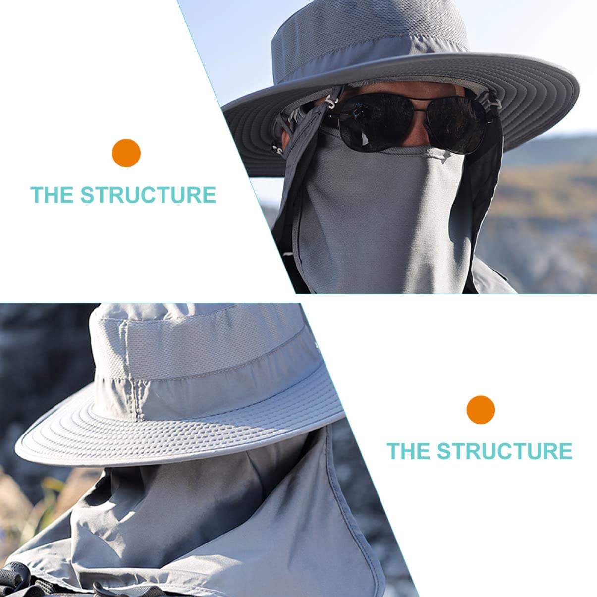 BESTonZON Sombrero de Pesca de protección Solar de los Hombres Sombreros de Pesca para Hombres protección Solar Sombrero para el Sol Desmontable Gorras de protección Solar Nylon Gris