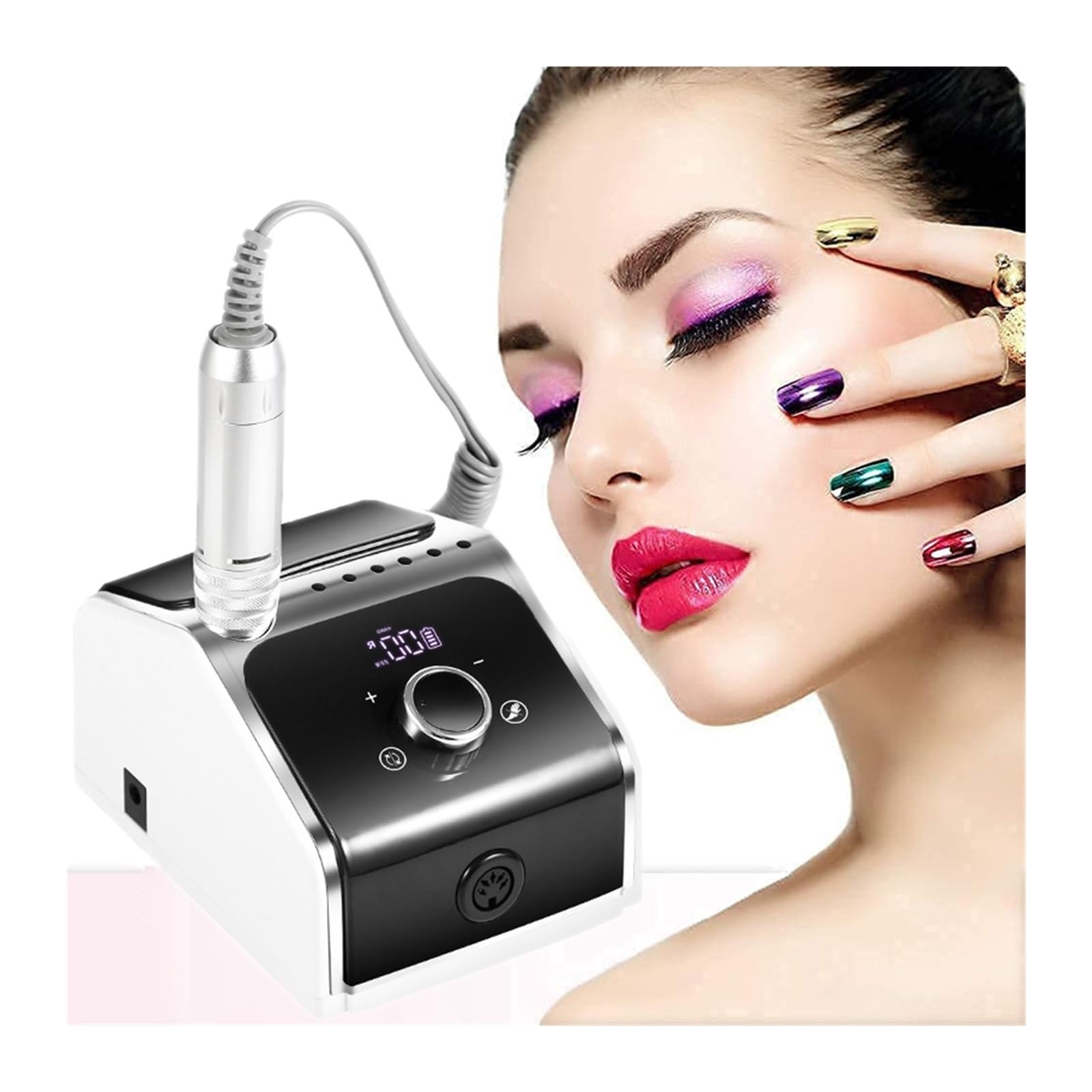 Frezarka do paznokci, 35000RPM elektryczna wiertarka do paznokci, akumulator zestaw frezów do manicure, pilniki do paznokci wiertła do żelu, narzędzie do zdobienia paznokci(Wit)