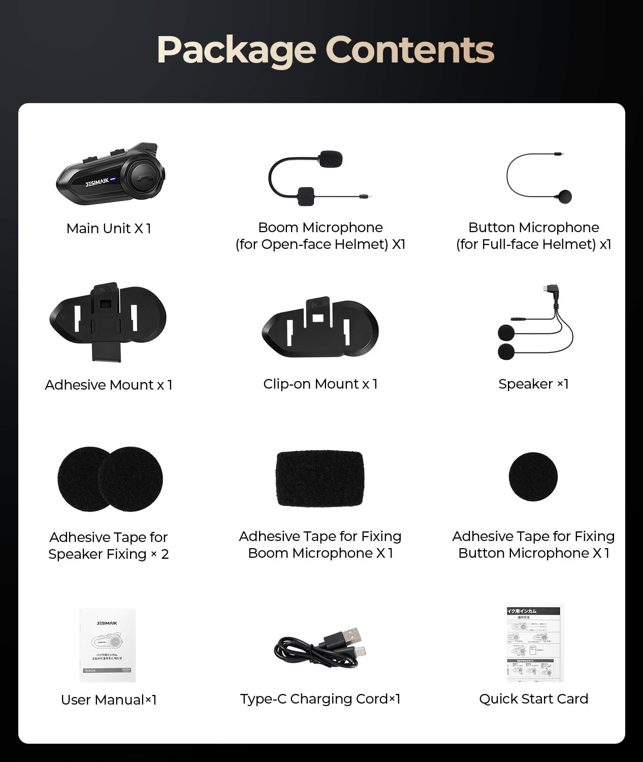 JESIMAIK Cuffie Bluetooth per moto, citofono a 2 vie per casco, sistema di comunicazione CVC8.0, cancellazione del rumore, con 2 microfoni e altoparlante da 40 mm, condivisione musica, impermeabile