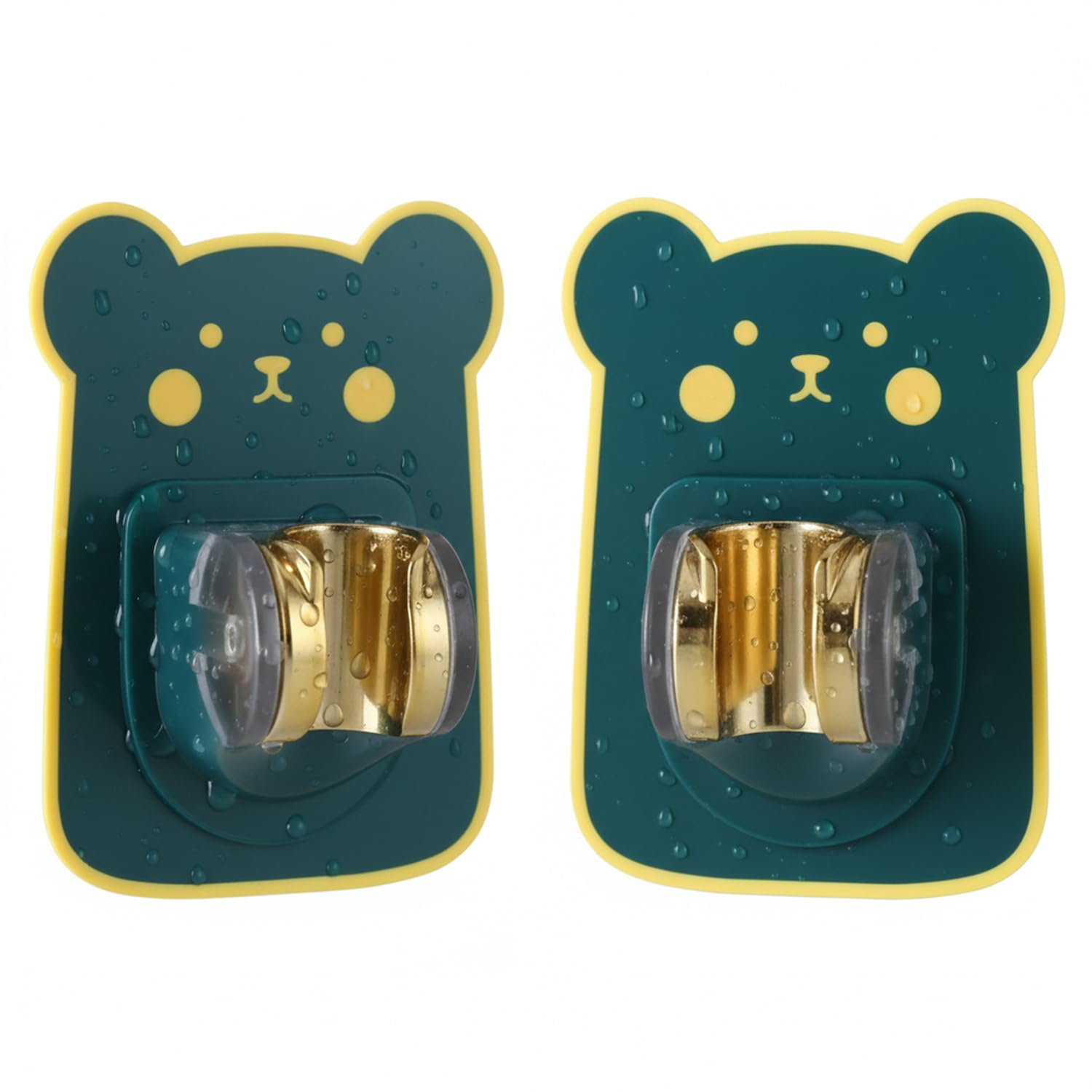KBS Self Adhesive Hand Shower Holder, Wall Mount Jet Spray Holder, Drill Free Adjustable Waterproof Cartoon Bear Design Bracket, for Showerhead, Mop,Broom,Hose,Faucet Bathroom,Toilet (2, Count)