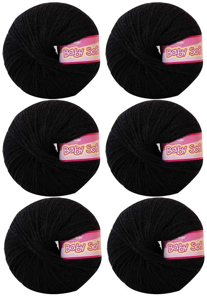 Vardhman Baby Soft Thin 4ply Acrylic Knitting Wool Black Ball (150 Grams/6balls). Soft Wool Ball Hand Knitting Wool/Art Craft Fingering Crochet Hook Yarn