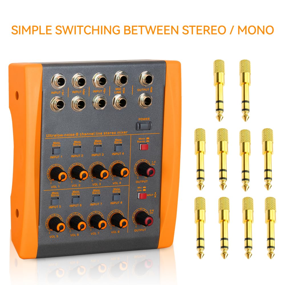 Mesa Mezclas DJ, Mezclador de audio de 8 canales Conmutación mono estéreo de bajo ruido, mini mezclador de guitarra/bajo/teclado