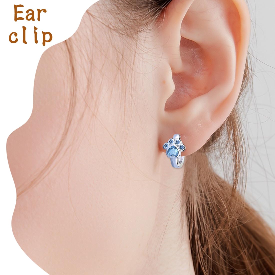 Aretes de pata de gatos con diseño huella Cristal Circonita, Joyería Elegante para niña, Azul Brillante