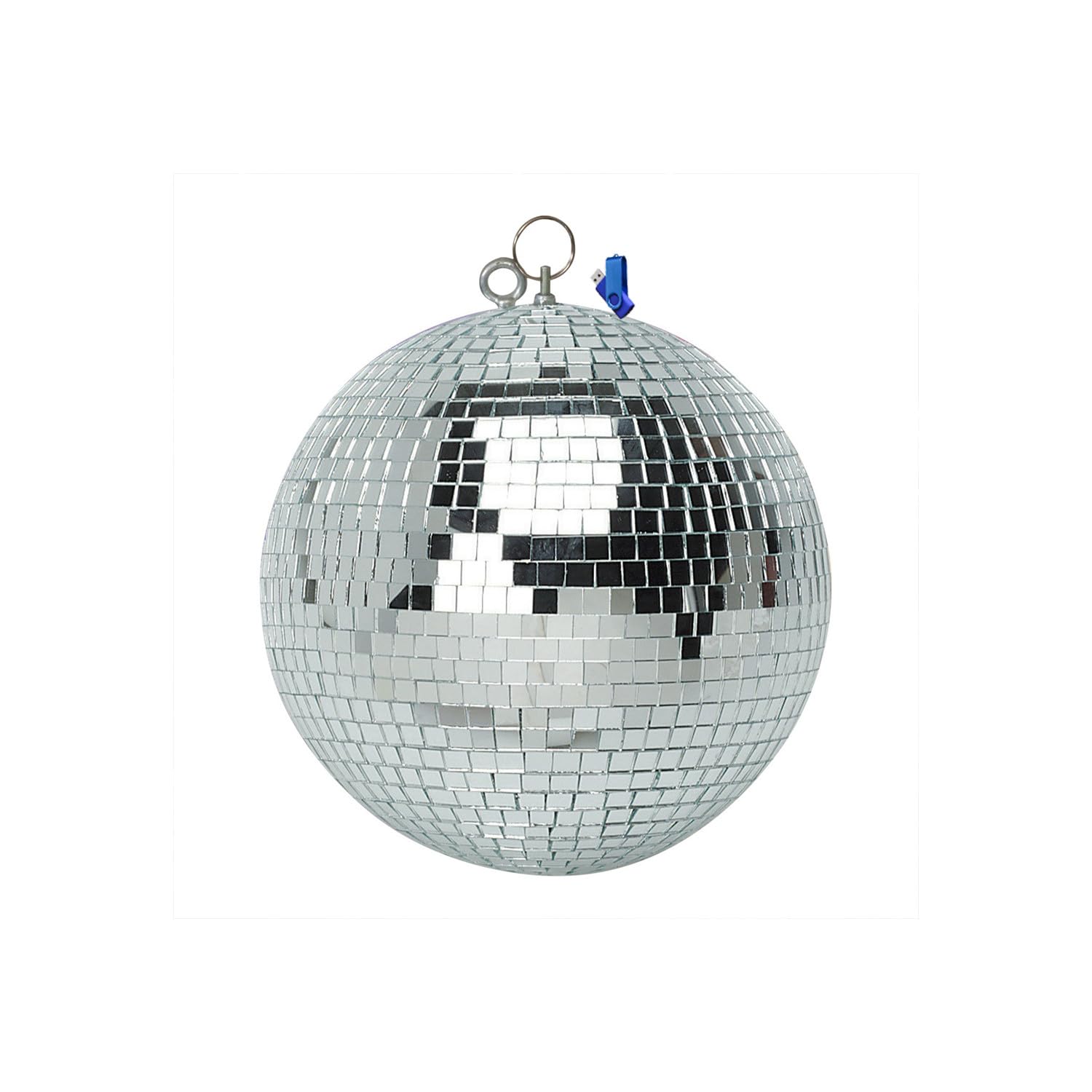 Boule à Facettes Argentée 40cm - Deux Points de Suspension - Matériau Léger - Miroir Poli + Clé USB 32Go