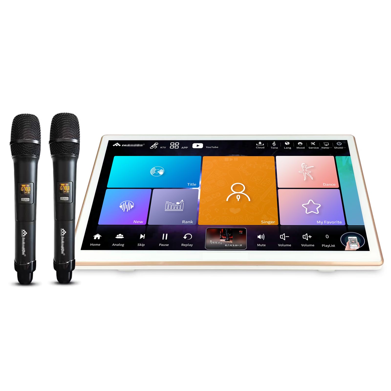 HUASEN New Chinese Karaoke machine18.5 inch All in one Player LED capacitive Touch Screen Professional Wireless Microphone with Effect Cloud Update Download Song Home Party Karaoke Playback(8T White)