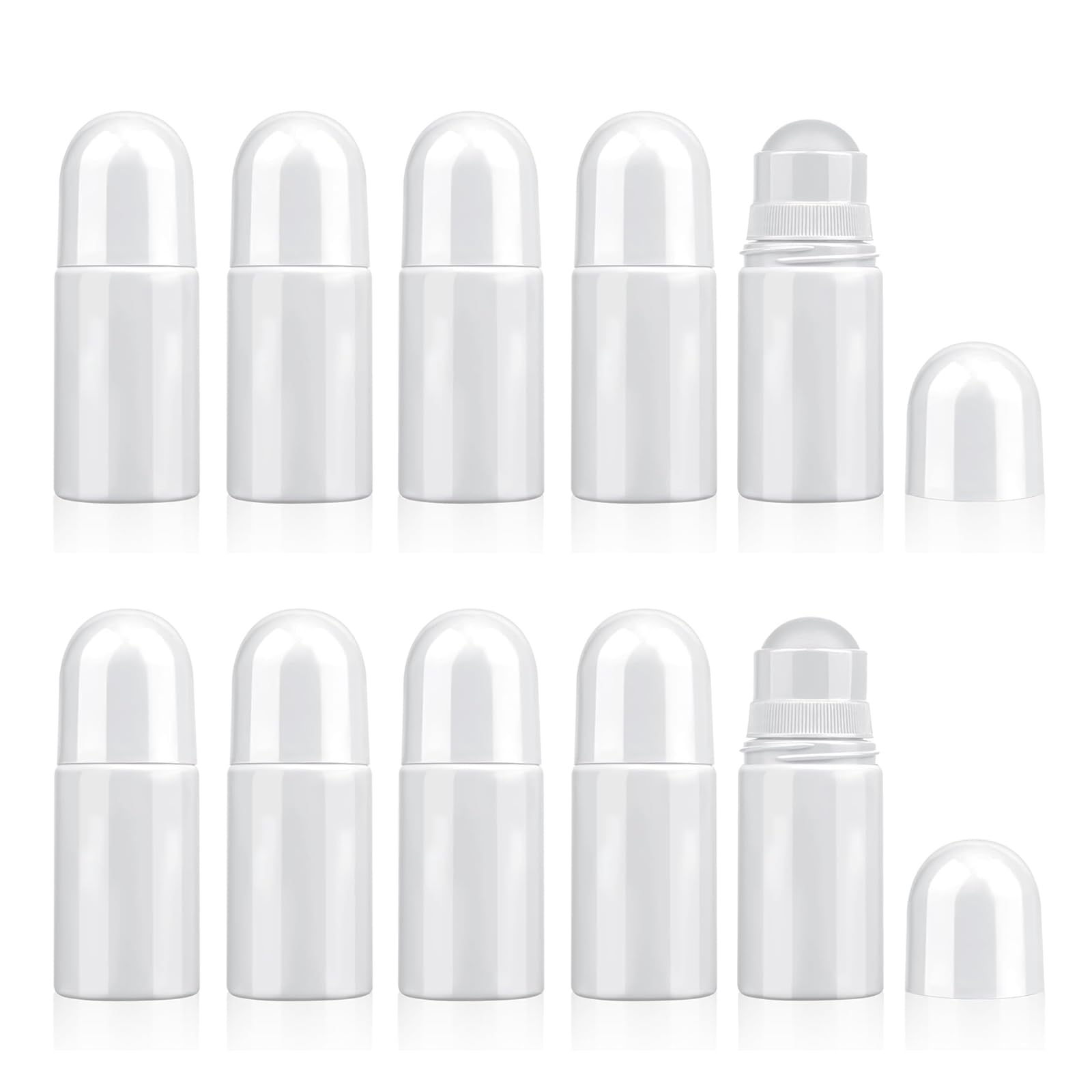 chenyu 10 Pièces 50 ml Blanc Flacons à Bille Vides en Plastique Réutilisables Vides Rouleau Rechargeable Bouteilles Portable pour Parfum Lotion Huile Essentielle D'aromathérapie