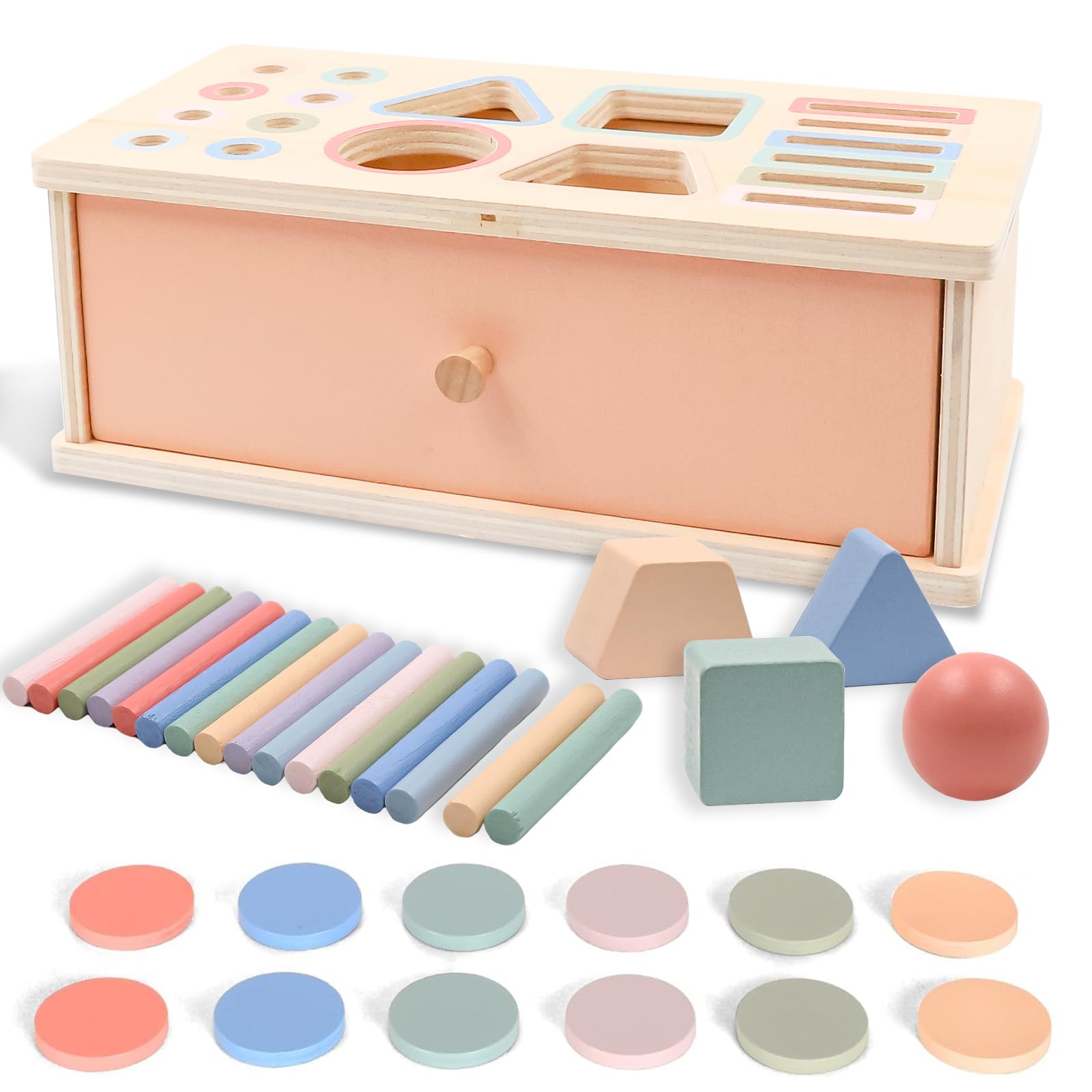 Toddler Montessori Toys for 3+ Year Old, Wooden Shape Sorter for Toddlers 3+, Stacking Sensory Baby Toys, Colour Sorting Game