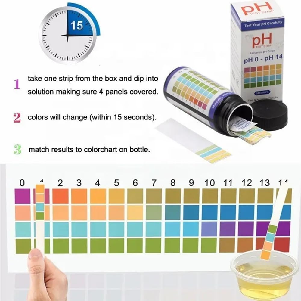 100 PCs Ph Strips for Aquarium Litmus Ph Test Strips for Women in Airtight Bottle Ph Test Strips Range 0-14 ph Paper for Pet Food Saliva Water Urine Test and Diet Monitoring PH Level Lab Pool - image 5