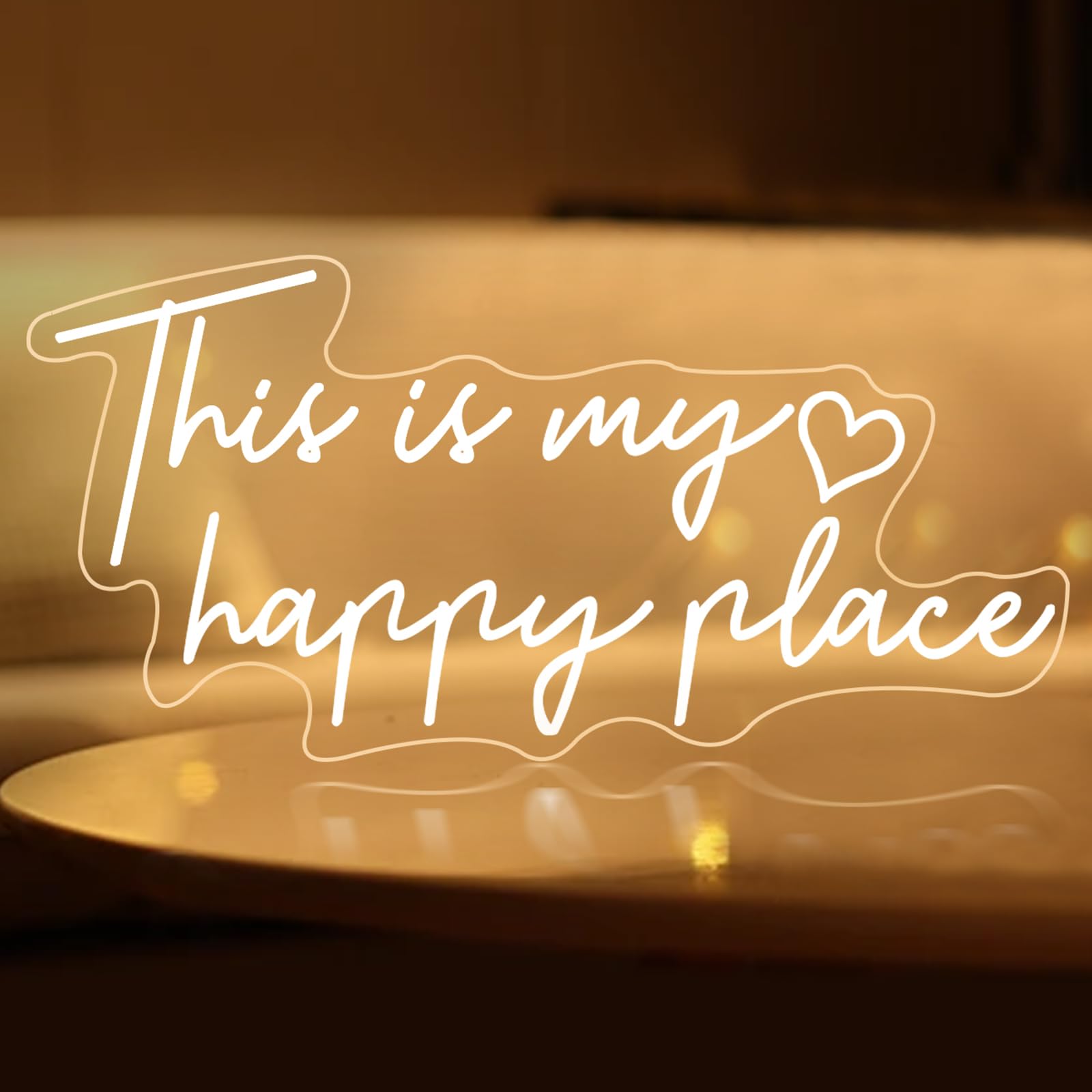 This is My Happy Place Neon Sign Dimmable Warm White LED Neon Light Aesthetic Room Decor for Teen Girls Neon Light Signs for Bedroom Salon,College Dorm