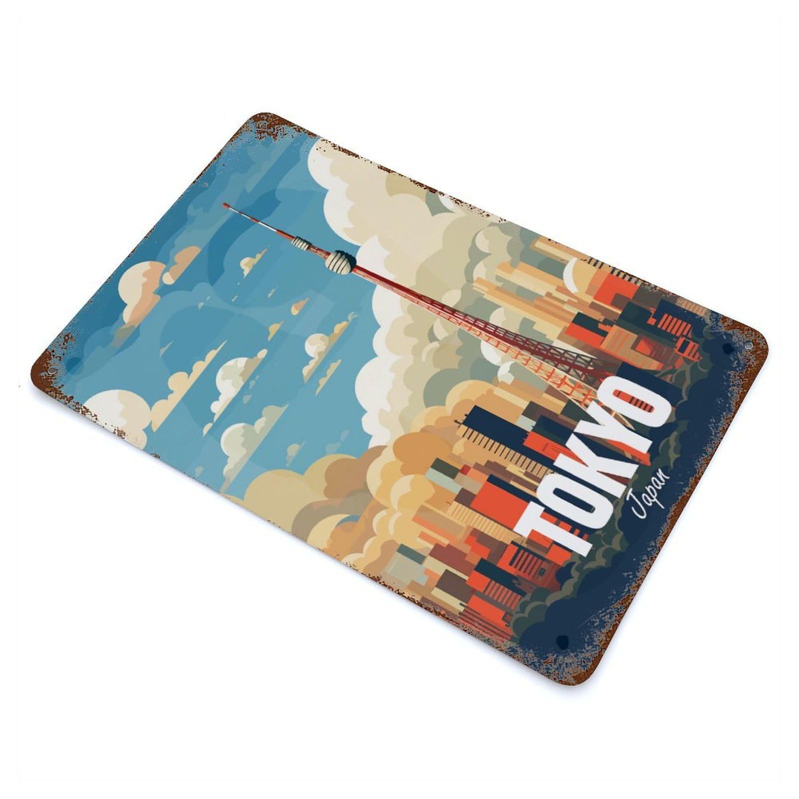 Tokyo Japan Weathered Tin Sign 11.8"x7.9", Vintage Wall Decor for Garage, Pub Or Kitchen