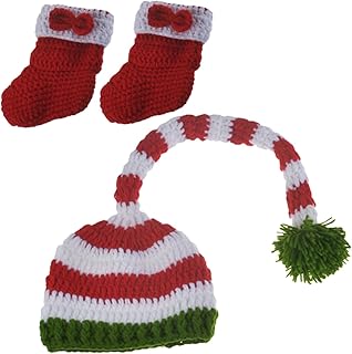 Hemobllo 1 Conjunto Kit De Fotografia De Natal Chapéu De Noel Vestidos Recém-Nascidos Roupa De Meninas Recém-Nascidas Traje De Noel Roupa De Elfo Chapéu De Malha De Natal Foto
