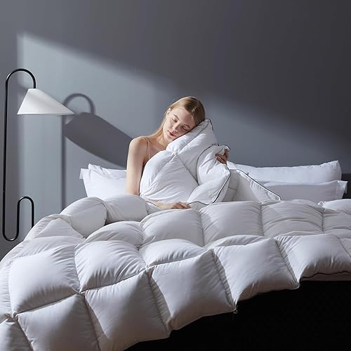 Miniatura 6 de DOWNCOOL Edredón de plumón de ganso tamaño King, relleno de 750 hilos, edredón ultra suave de la colección de hotel, edredón de plumón blanco King