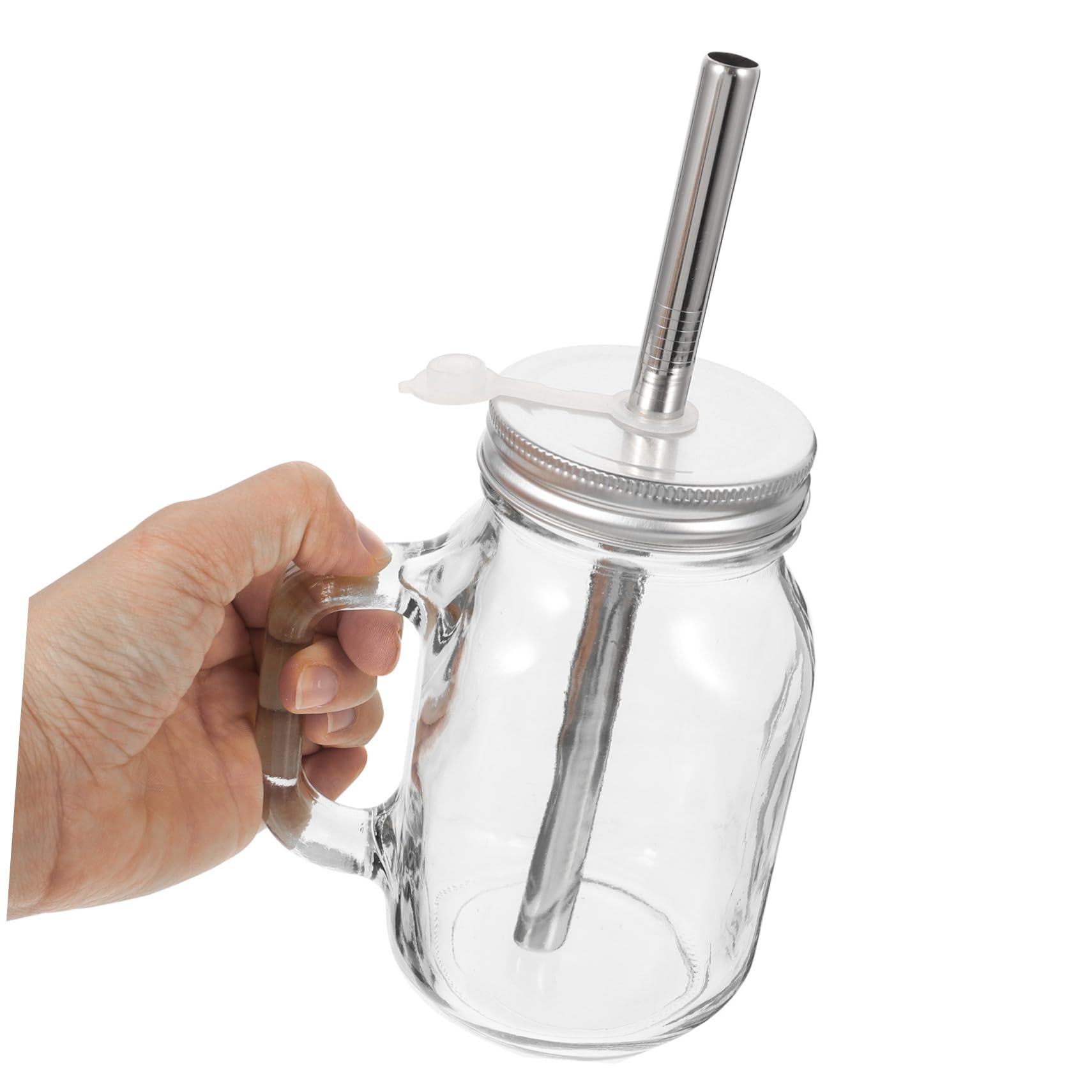 Uonlytech Vasos de Vidrio Capacidad 650ml Juego de 2 con Pajita y Tapa para Almacenar Jugo y Yogur, Diseño de Fondo Plano y Acero Inoxidable