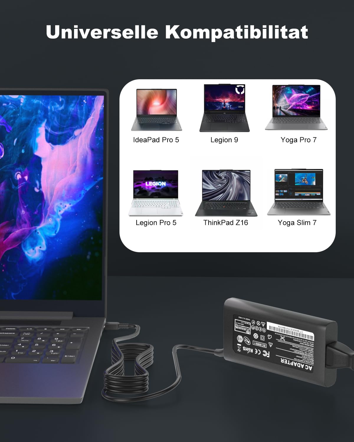 Caricatore 140W USB C per Lenovo IdeaPad Pro 5 Legion 9 Yoga Pro 7 9 | Lenovo Y9000P R9000P Y7000P R7000P Legion Pro 5 5i 7 7i ThinkPad Z16 Yoga Slim 7 5 USB C Adaptador