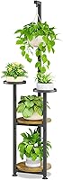Vista 10 de iDavosic.ly Soporte de esquina de 2 niveles para plantas de interior, estante vertical alto de metal resistente para macetas al aire libre para Negro