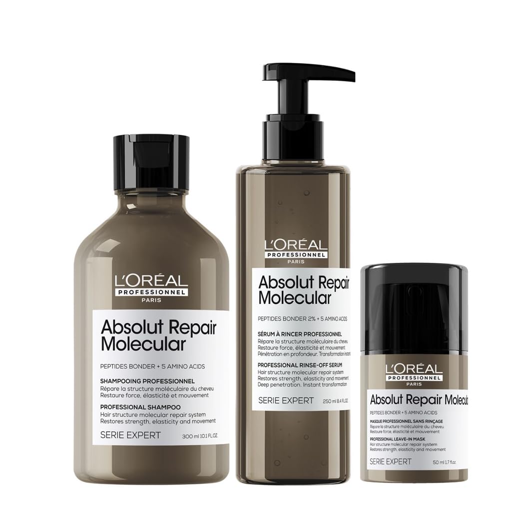 Absolut Repair Molecular Pflege-Trio für stark strukturgeschädigtes Haar, Shampoo 300ml, Rinse-Off Serum 250ml und Leave-In 50ml
