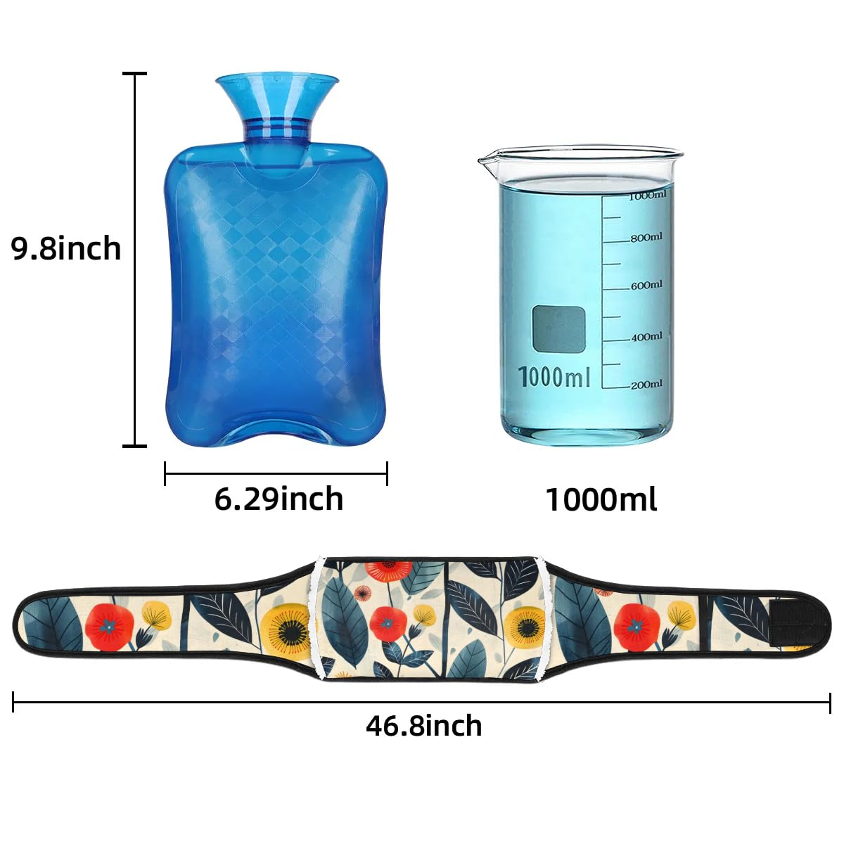 Hot Water Bag with Waist Cover Paint Flowers Watercolor Warm Hot Water Bottle Belt Plush Double Hand Insert Wearable Water Bag Detachable Hot Bottle Pouch for Neck Shoulder Pain Relief