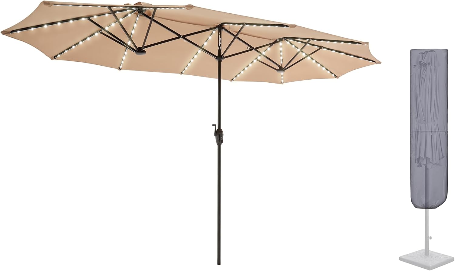 SUPERJARE 13ft Outdoor Patio Umbrella with Solar Lights Patio Umbrella Cover with Rod for 7 to 11 Ft Umbrellas & 15 Ft Double-Sided Umbrellas Bundle