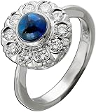 Saphirring Weißgold 585 1 Saphir 1,10ct 10 Brillanten 0,45ct TW/VVS