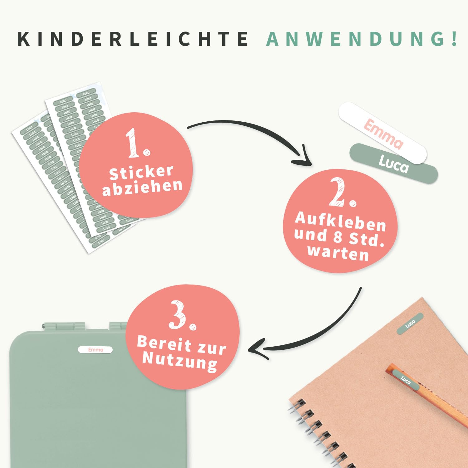Stikies Namensaufkleber Mini - 120 Personalisierte Aufkleber Für Schule & Haushalt