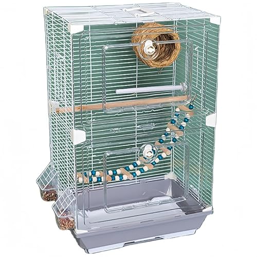 Zekono鳥かご 小型 大型 インコ 透明 組み立て式 お手入れ簡単 高強度 スナップオンデザイン ペット用品 ポータブル ホーム (グレー,ダブルセットB)