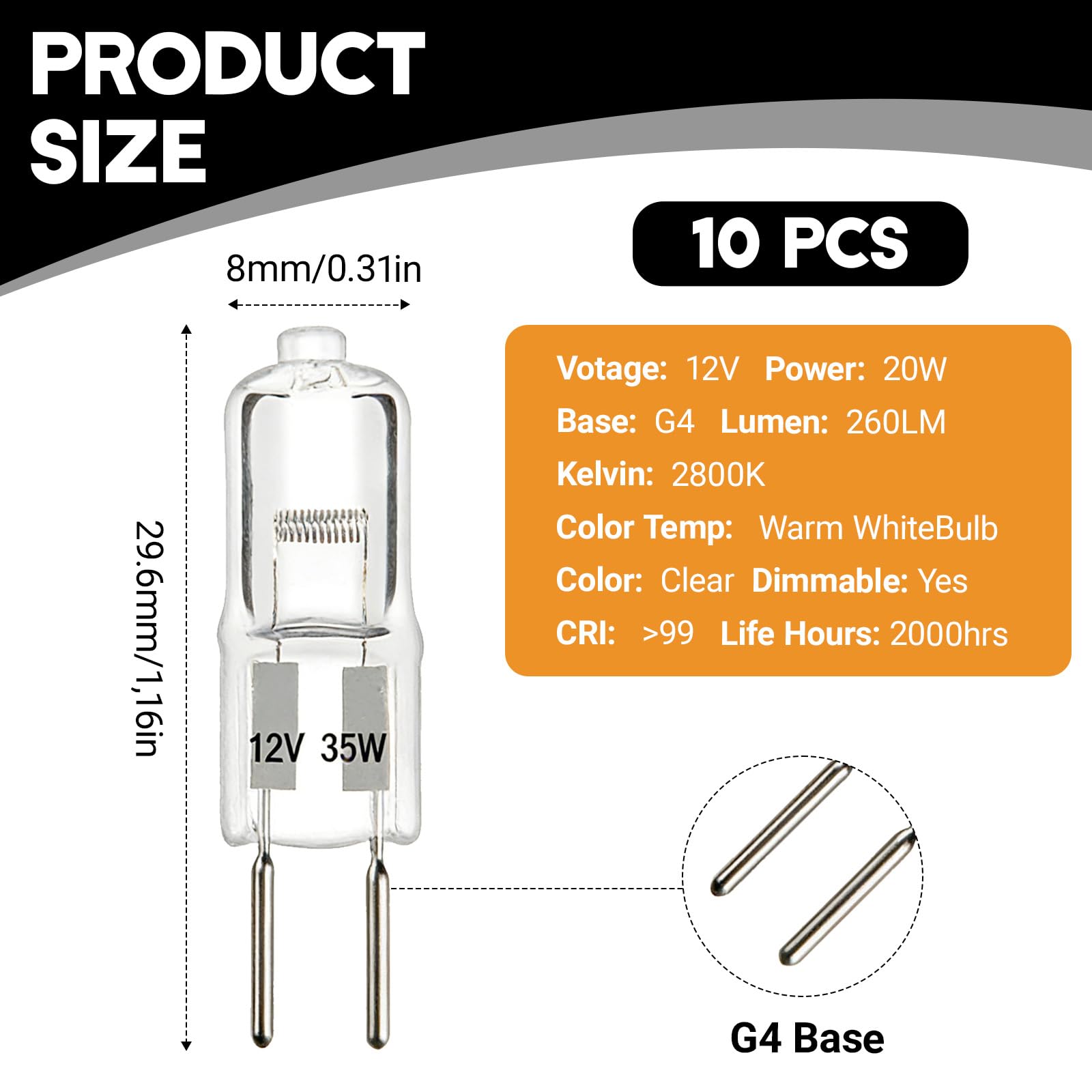 10 lampadine alogene G4 a capsula 12 V 35 W alogeno vetro chiaro luce calda 2800 K non led non collegate per cappa aspirante cucina soggiorno illuminazione interna