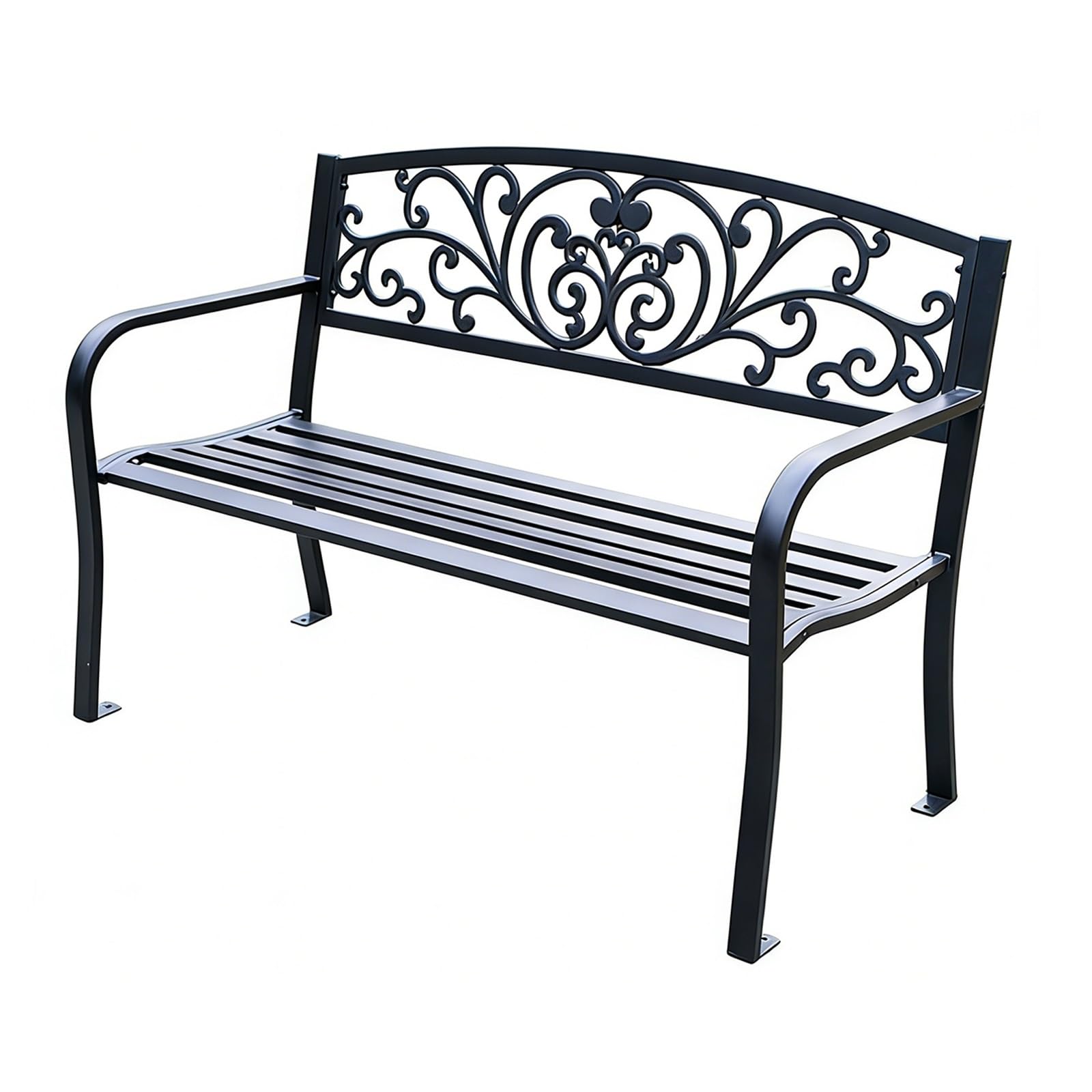 Ornate Wrought Iron Bench, Double Outdoor Bench, Sturdy And Weight-Bearing