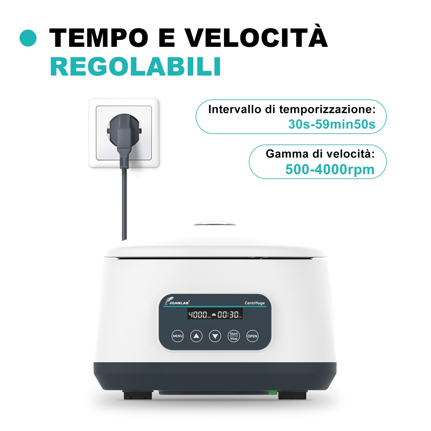 JOANLAB LC-400 Centrifuga da Laboratorio Bassa Velocità per PRP/PRF, 4000 RPM, 1717 xg, Timer 30s-59min, per 4x15ml o 8x2/5/10ml Tubi