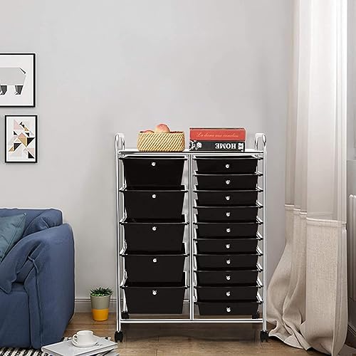 Miniatura 4 de Squareful - Carrito de almacenamiento de 15 cajones, carrito de utilidad móvil con ruedas, carrito organizador multiusos para herramientas, álbum de