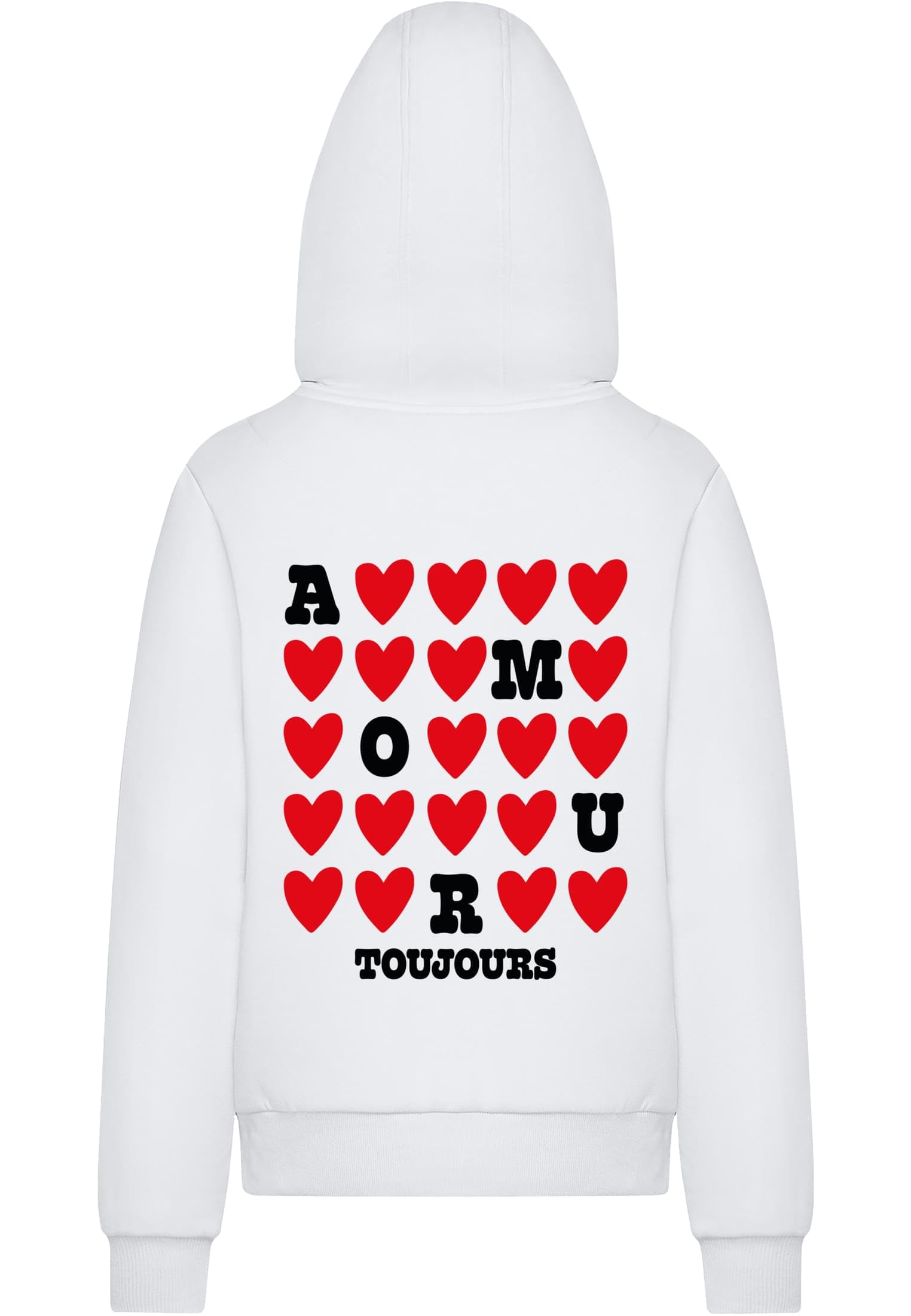 Miss Tee damska bluza z kapturem Amour Toujours Heart Fluffy Hoody – bluza z kapturem o luźnym kroju z miękkim polarem wewnątrz, kieszenią typu kangur, logo w kształcie serca i dużym nadrukiem z tyłu