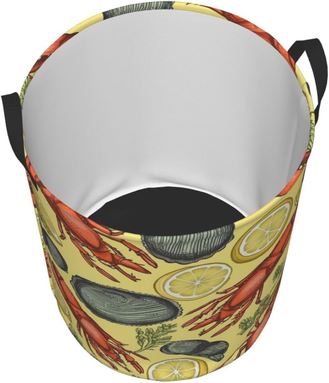 Lobster and Lemon Laundry Basket With Handles, Foldable Laundry Hamper Oxford Cloth Dirty Clothes Basket Waterproof Clothes Toys Storage Bin Organizer for Bedroom Bathroom Dorm