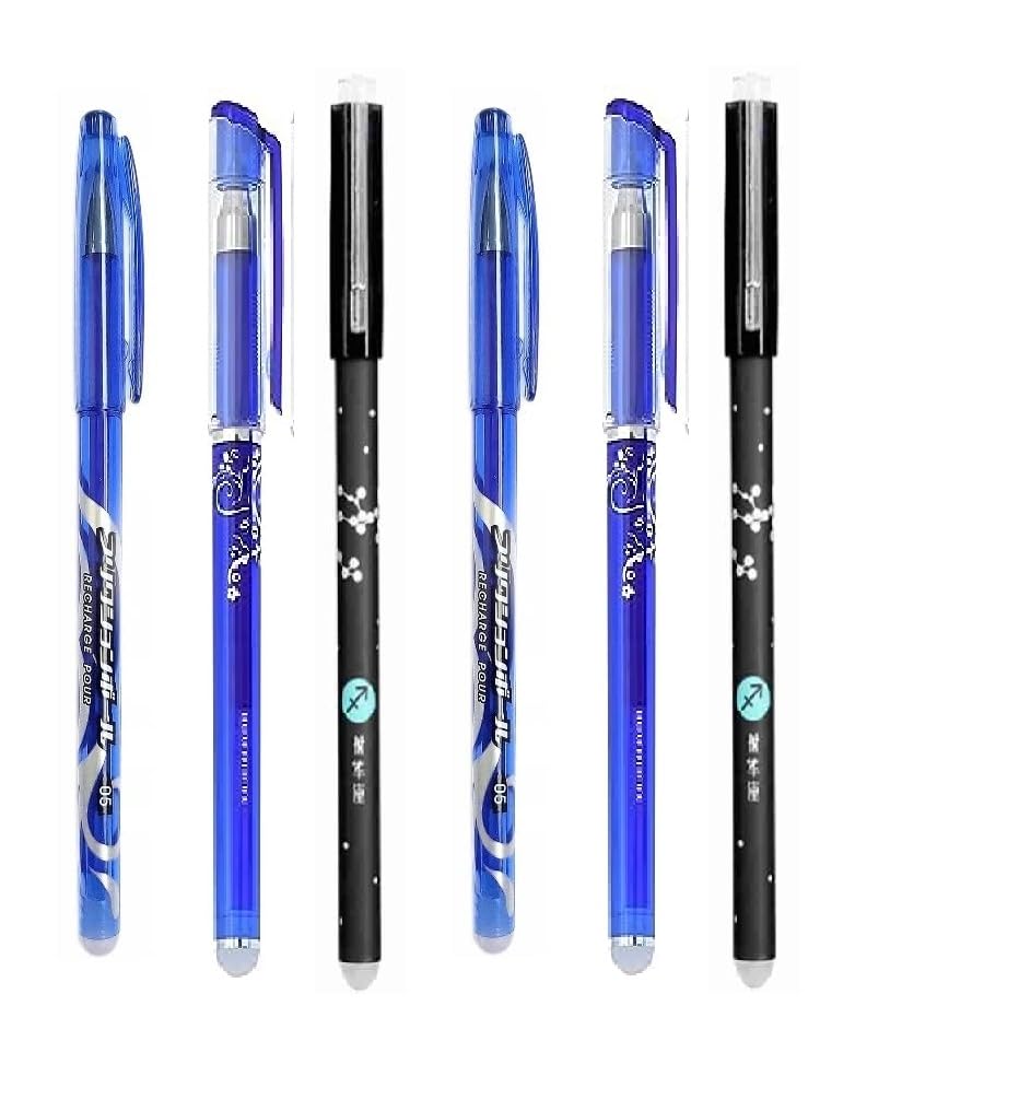 APACTIO Erasable Writing Gel Pen with Attached Magic Wipe Erase 0.5 MM Nib Blue (0.5mm, Pack of 3 Erasable Pen)