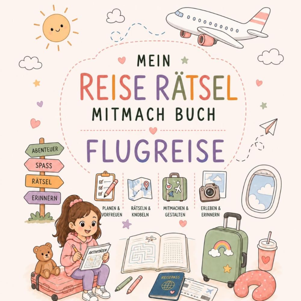 Mein Reise Rätsel Mitmachbuch FLUGREISE: Reise Rätselbuch für Kinder ab 4 Jahren – Flugreise Mitmachbuch mit Rätseln, Spielen & Beschäftigung für ... für Flugzeug, Urlaub & Reisen | 4–7 Jahre
