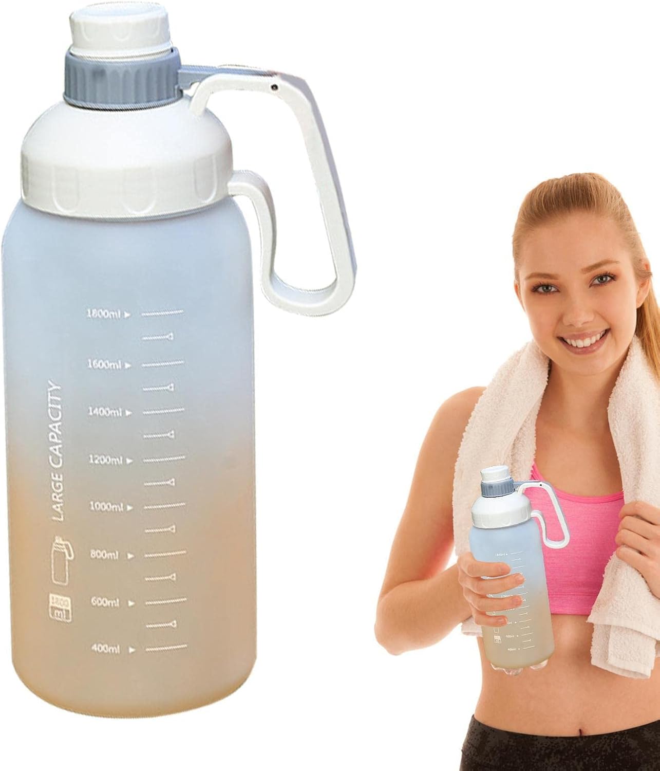 Water Bottle with Straw,1.8L Gradient Water Bottles with Straw Reusable Leakproof Drink