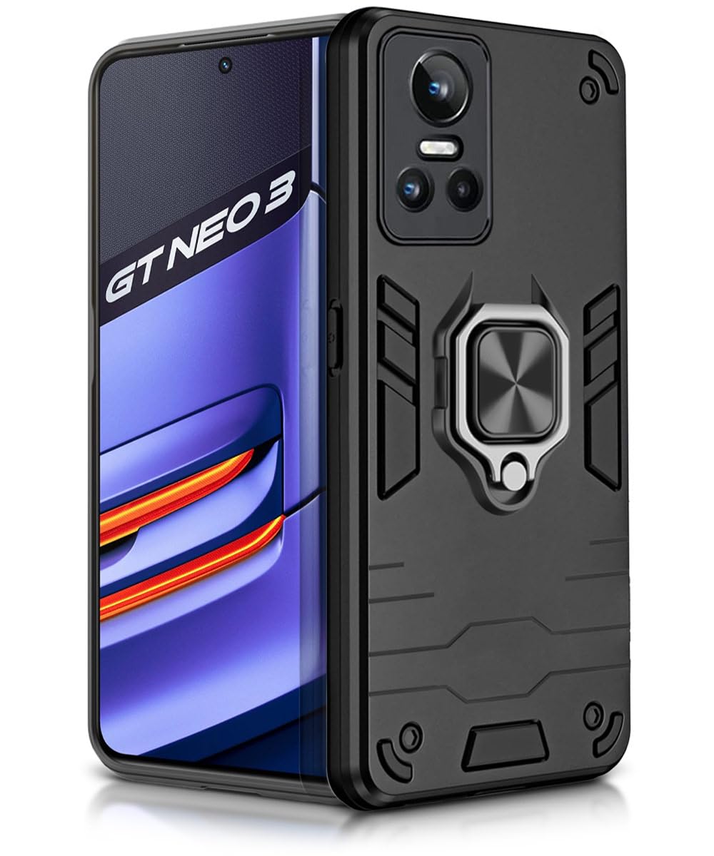 WOW IMAGINE Shock Proof Back Case Mobile Cover for Realme GT Neo 3 5G | Back Cover Case (Tough Armor | Hybrid PC + TPU | Ring Holder & in-Built Kickstand | Black) (B0B154T3JJ) Amazon Price History, Amazon Price Tracker