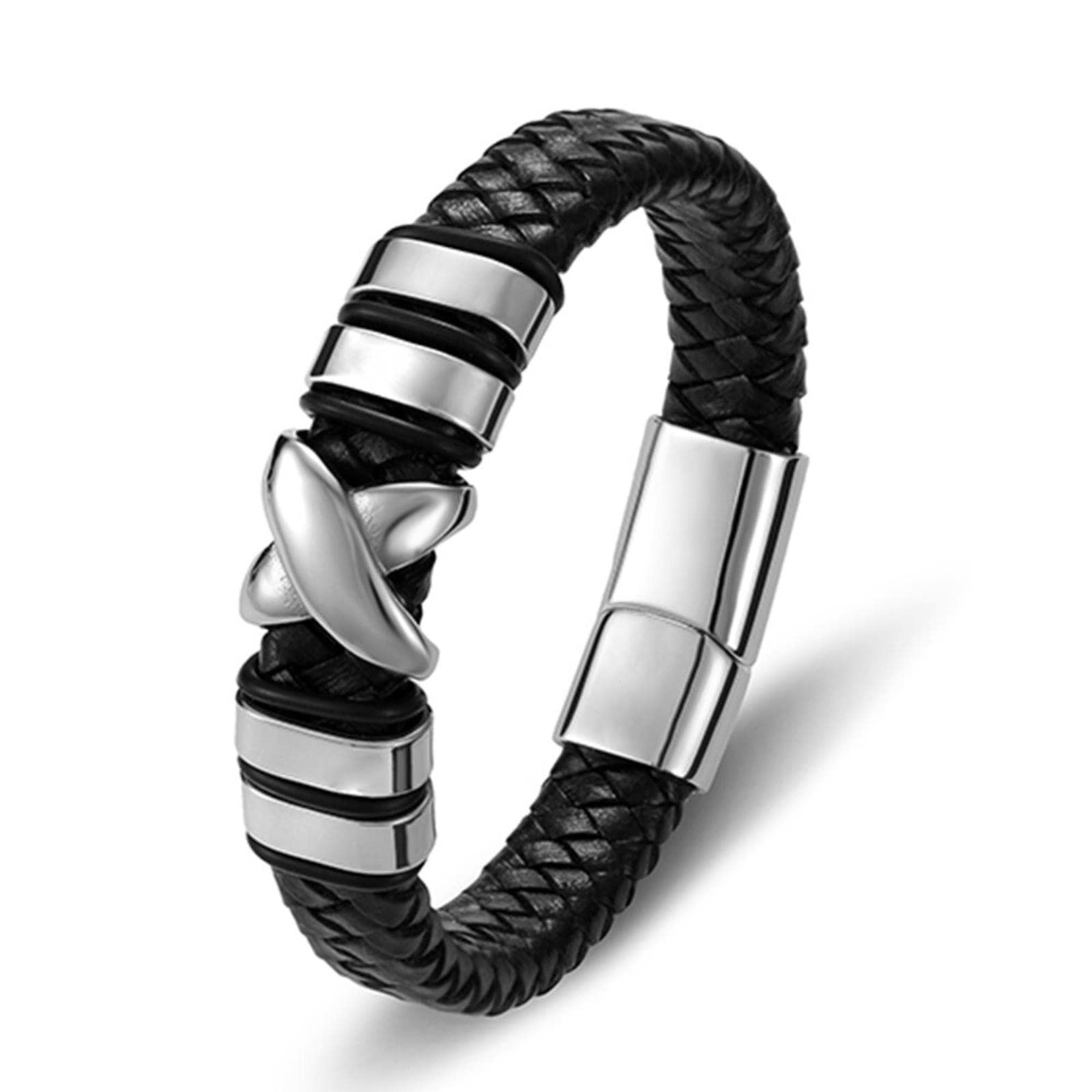 Girls Accessories Mode Charme ic Schwarz Echtes Leder Armband Männer Geflochtenes Seil Hand Schmuck Mental Armreif Birthday Gift