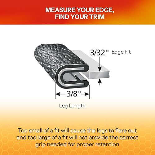 Miniatura 50 de TRIM-LOK Edge Trim – Se adapta a borde de 1/8 pulgadas, longitud de pierna de 7/16 pulgadas, 250 pies de longitud, negro, textura de guijarro, fácil