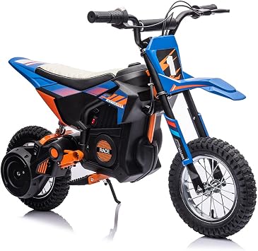 24V Ride on Motorcycle for Kids,13.6MPH Fast Speed Electric Battery-Powered Off-Road Motocross with 250W Strong Motor, Chain-Driven,Leather Seat,Disc Brake,Air-Filled Tires Blue