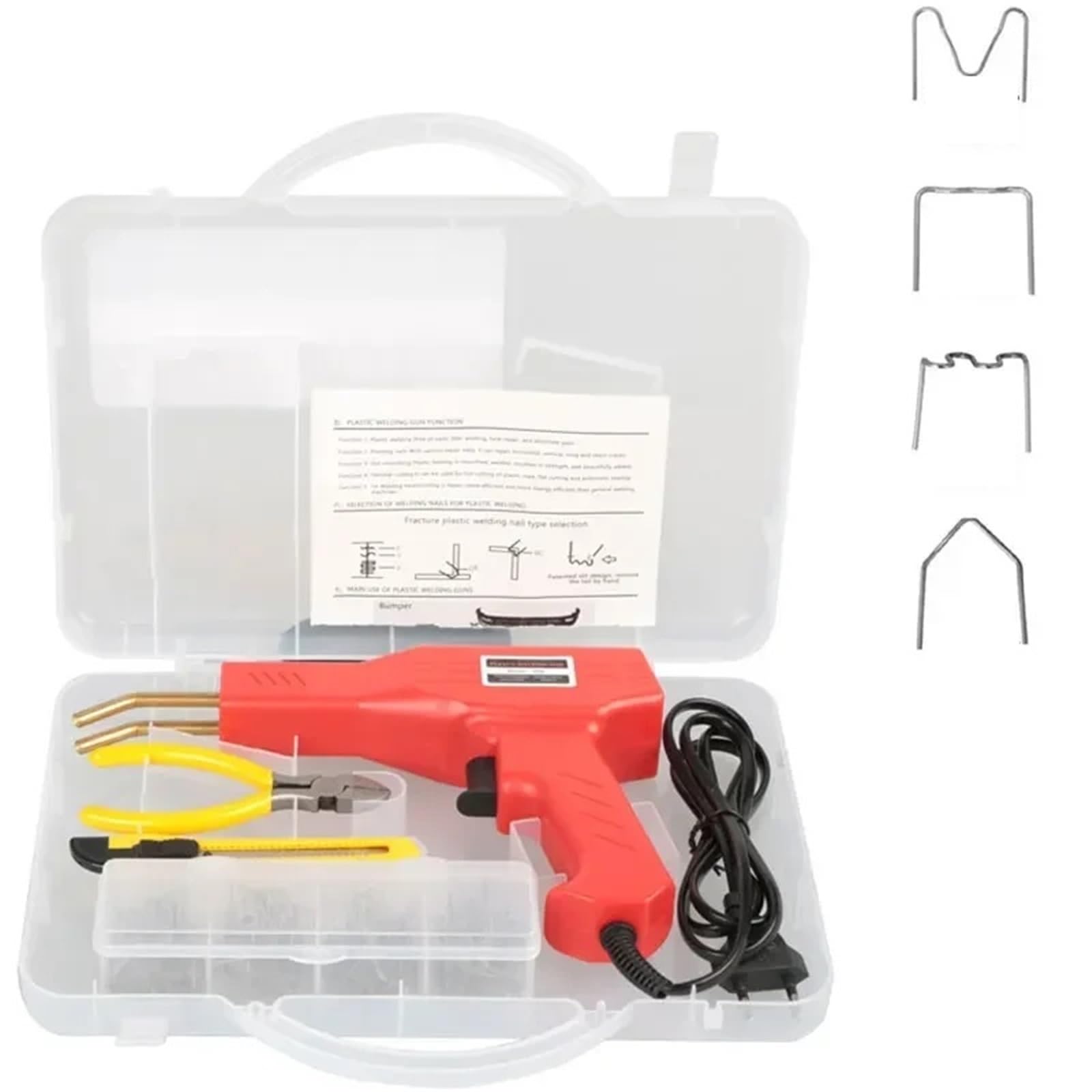 Zgrzewarka do plastiku Naprawa zderzaka samochodu pistolet spawalniczy gorący zszywacz zgrzewarka do tworzyw sztucznych zestaw naprawczy lutownica naprawy(Red with 200pcs)