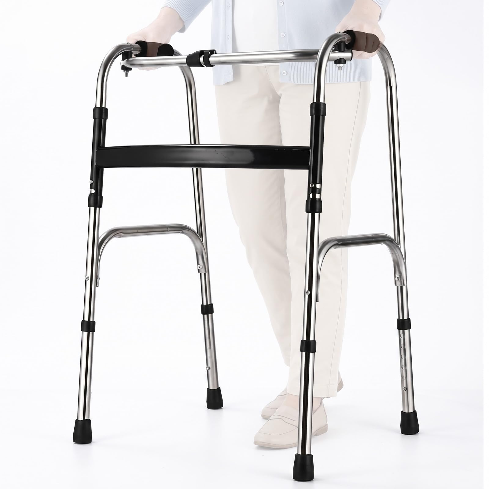 Faltbarer Gehbock für Senioren — 6-fach höhenverstellbare (70-82 cm) Gehhilfe aus Aluminium, Rutschfeste Gummifüße Gehgestell bis 150 kg, Schmal 50 cm, Ergonomischen Griffen, für Wohnung und Unterweg