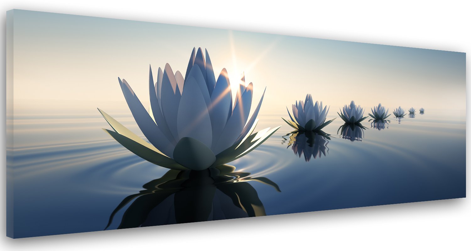 Feeby Cuadro en lienzo Lirio De Agua 120x40 cm 1 Pieza Modernos Impresión Artística Calidad Fotografica Imagen Decoración De Pared Salon Dormitorio Oficina Pasillo Flores Naturaleza Azul