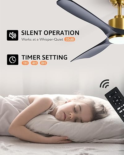 Miniatura 5 de VONLUCE Ventiladores de techo con luces, ventilador de techo inteligente de 52 pulgadas con control remoto, aplicaciónAlexa, motor reversible de 6