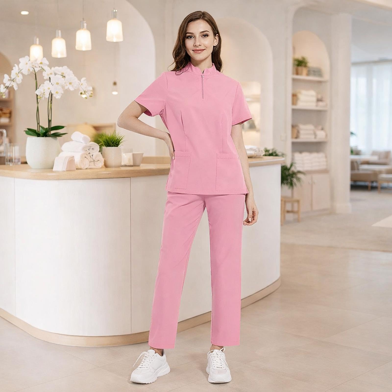 Completo Da Donna Composto Da Maglia Elasticizzata a Maniche Corte E Pantaloni con Molteplici Tasche, in Tessuto Traspirante di Poliestere Ed