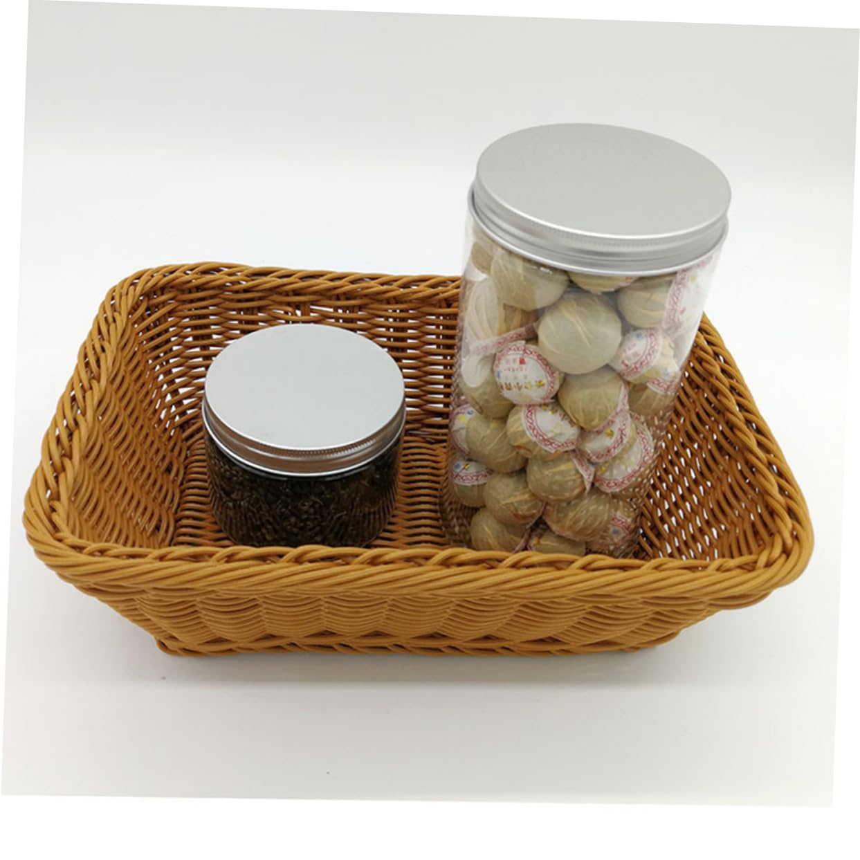 GLEAVI Imitation Rattan Woven Bread Basket with Iron Frame Lightweight Serving Holder for Fruits Vegetables and Snacks for Restaurants and Outdoor Picnics