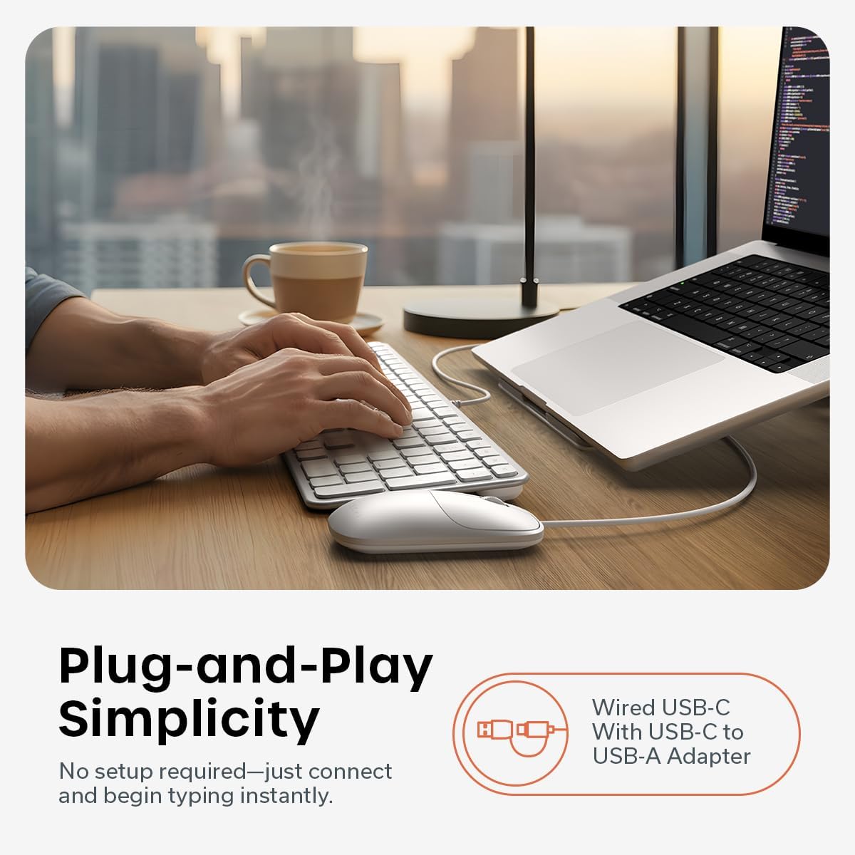 Satechi Slim LX3 Wired Keyboard, Full-Size Design with Cross-Platform OS Switching, USB-C or USB-A Connectivity, Designed for Mac and PC Setups, Silver