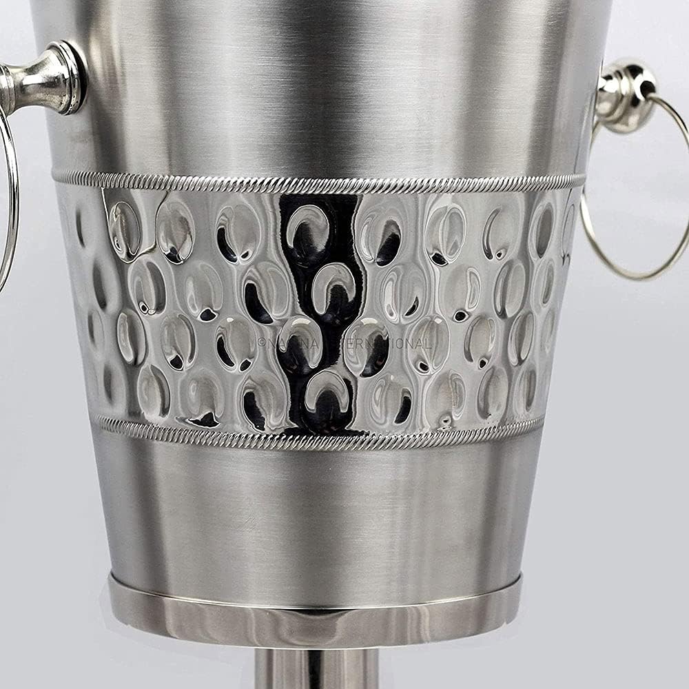 Deep Hammered Nickel-Plated Wine & Ice Bucket with Stand