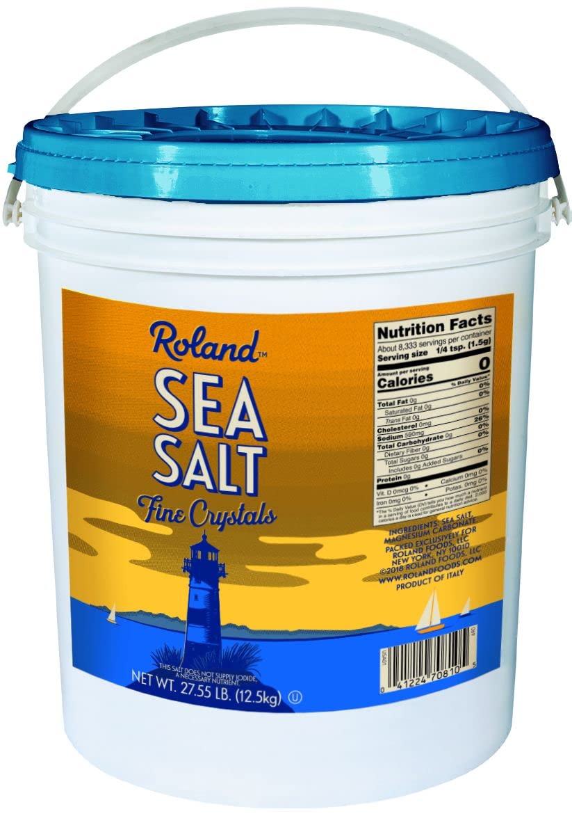 (Not specific expired date) Roland Foods Sea Salt, Fine Crystal, Specialty Imported Food, 27.55-Pound Bucket
