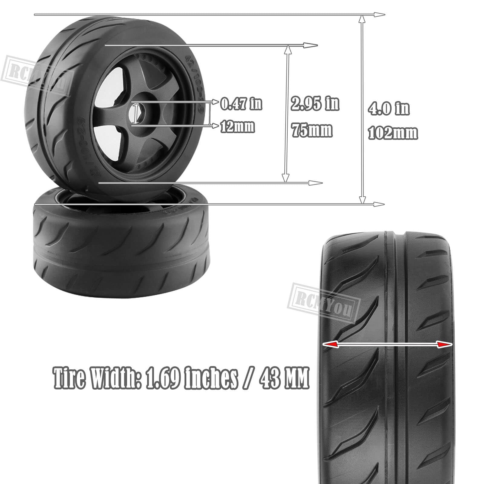 RC Highway Tires Wheel For 1/8 Typhon 6s BLX,1/7 Infraction 6S BLX,Limitless,4PCS RC Drift Tires Rubber RC Highway Wheel,Carbon Surface(Black