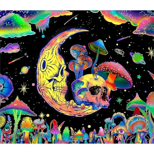 Roninkier Pilze UV-Wandteppich Schwarzlicht Wandtuch, Aesthetic Skelett Natur Wald Wandbehang Psychedelic für Schlafzimmer Wohnzimmer (Pilz 4, 95 x 73cm)