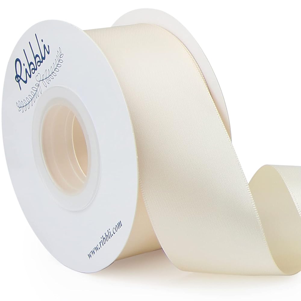 Ribbli Ivory Double Faced Satin Ribbon,1-1/2 x Continuous 25 Yards,Use for Bows Bouquet,Gift Wrapping,Floral Arrangement,Wedding Decoration